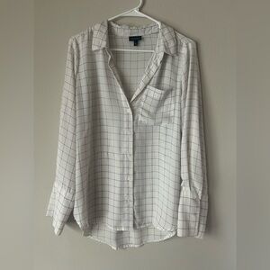 Who What Wear Ivory Grid Pattern Blouse